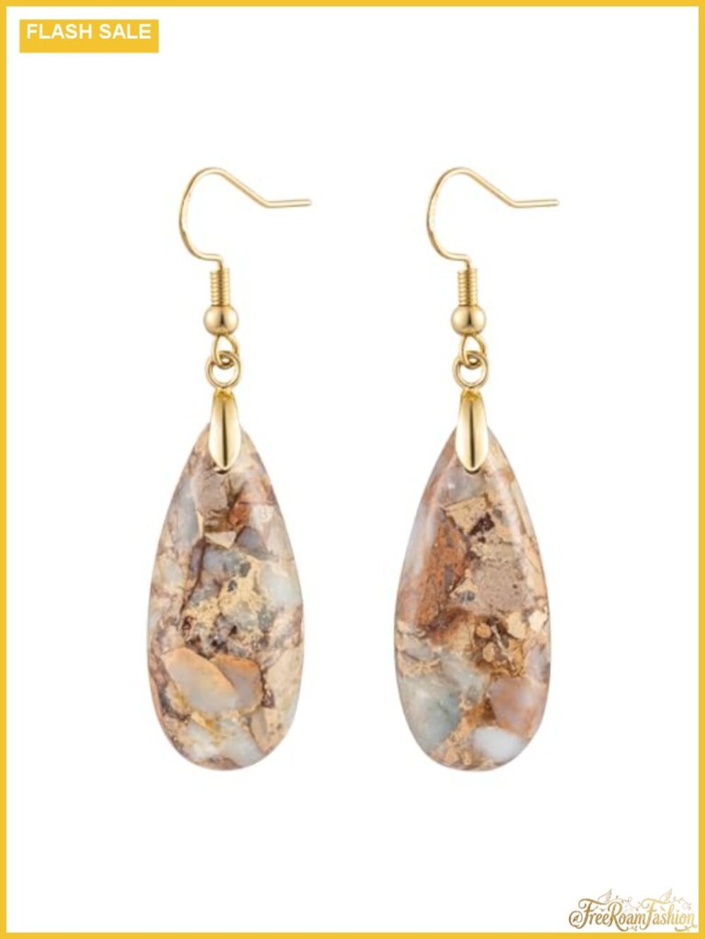 Teardrop Jasper Stone Dangle Earrings French Wire Women